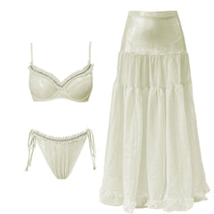 V-Neck Ruched Cut-Out Halter One-Piece Swimsuit and Maxi Skirt Set