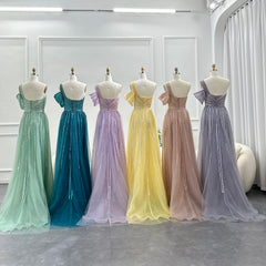 Multi Color Evening Dress with Overskirt Side Slit Lilac One Shoulder Wedding Formal Party Gowns  Golden Atelier 2