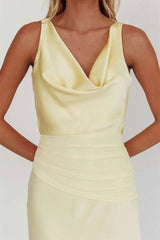 Ruched Cowl Neck Sleeveless Maxi Dress