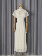 Lace Cami V-Neck Detachable Cape Sleeve Maxi Dress
