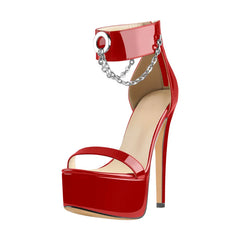 Red patent chain detail platform stiletto sandals