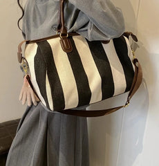 Striped Bowling Large Capacity Canvas Shoulder Bag