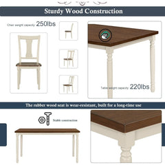 Wooden table and chairs with weight capacity information on a white background