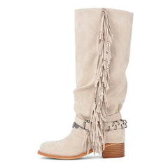 Fringe Detail Square Toe Boots