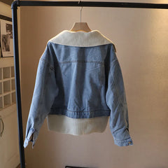 Denim Knit Splicing Thicken Overcoat Jeans Jacket