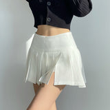 Pleated Side Split Anti-Glare Solid High Waist A Line Mini Skirt