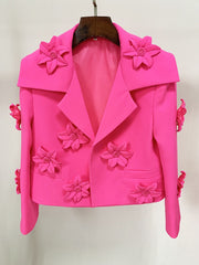 Women's 3D Flowers Appliques Blazer Mini Skirt Set