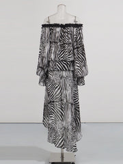Zebra Print Off Shoulder Top and Skirt Set