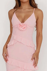 Rose Embellished Ruffle Maxi Dress
