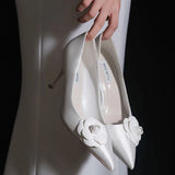 White Bridal Shoes Flower 8CM Fine Heel Party Dress Shoes