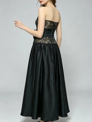 Strapless Lace Bodice Full Skirt Bow Accent Gown