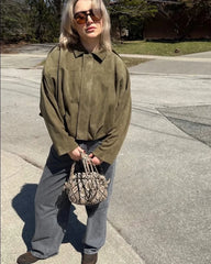 Faux Suede Cropped Bomber Jacket