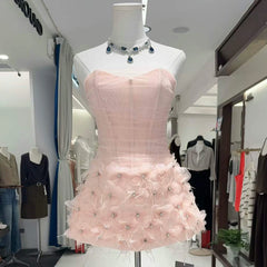 Strapless Feather Flower Mini Dress