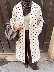White Polka Dot Lapel Collar Coat