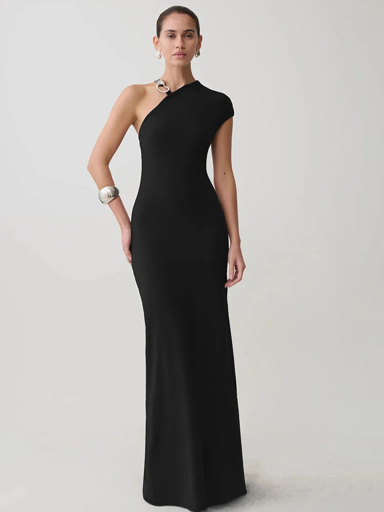 Black one shoulder maxi dress