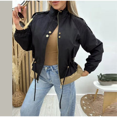 Black drawstring waist jacket with epaulet detail