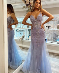 Elegant Prom Dress with Applique Mermaid Evening Dresses