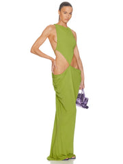 Green Side Cut-out Sleeveless Maxi Dress