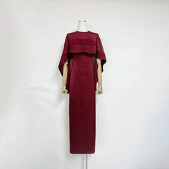 Cape Overlay Satin Strapless Maxi Dress