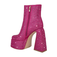 Chunky Platform Rhinestone Ankle Boots