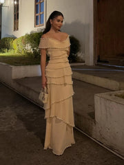 Off shoulder pearl trim maxi dress with handbag