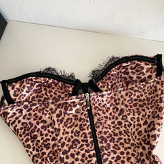 Leopard Print Lace Trim Corset