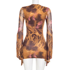 Leopard Print Flare Sleeve Mini Dress