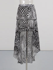Zebra Print Off Shoulder Top and Skirt Set