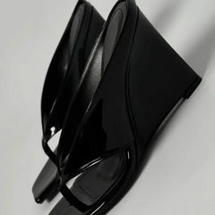 Patent Square Toe Wedge Heels