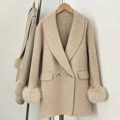 Fur Trim Long Wool Coat