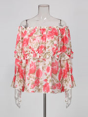 Ruffle Off-Shoulder Long Puff Sleeve Top
