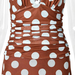 Polka Dot Deep V Neck Halter Maxi Dress