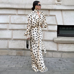 Polka Dot Puff Sleeve Shirt and Maxi Skirt Set