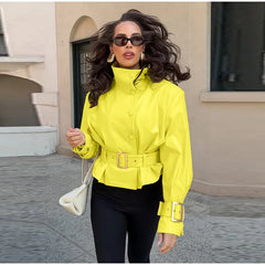 Belted Mock Neck Cropped Jacket