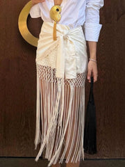Tassel Fringe Satin Midi Skirt