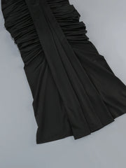 Draped Deep Neck Cut Out Folds Long Dress