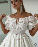 Women Print Puff Sleeve Ruffles Lace-up Mini Dress