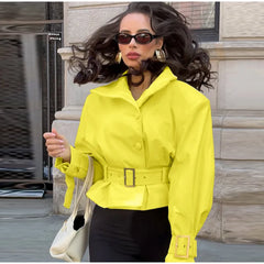 Belted Mock Neck Cropped Jacket