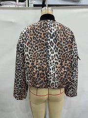 Leopard Print Patchwork Stand Collar Jacket