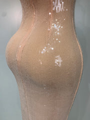 Peach Sequin Sweetheart Neck Gown