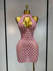 Floral halter mini dress front view