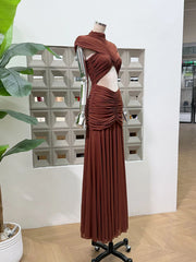 Ruched Cutout High Neck Maxi Dress