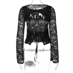 Lace Backless Tie Back Top