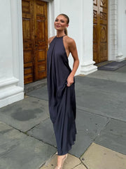 Satin Halter Open Back Maxi Dress