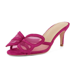Kitten Heel Mesh Bow Peep Toe Mules
