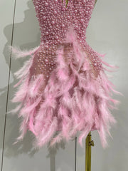 Beaded Feather Halter Sequin Mini Dress