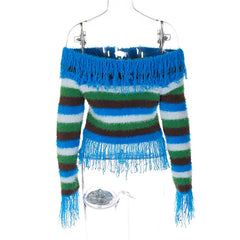 Striped Fringed Knit Cardigan