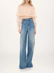 Ruffle Off-Shoulder Long Puff Sleeve Top