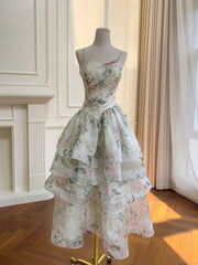 Floral print ruched bodice tiered skirt midi dress front view