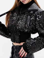 Person wearing a black sequin jacket 
